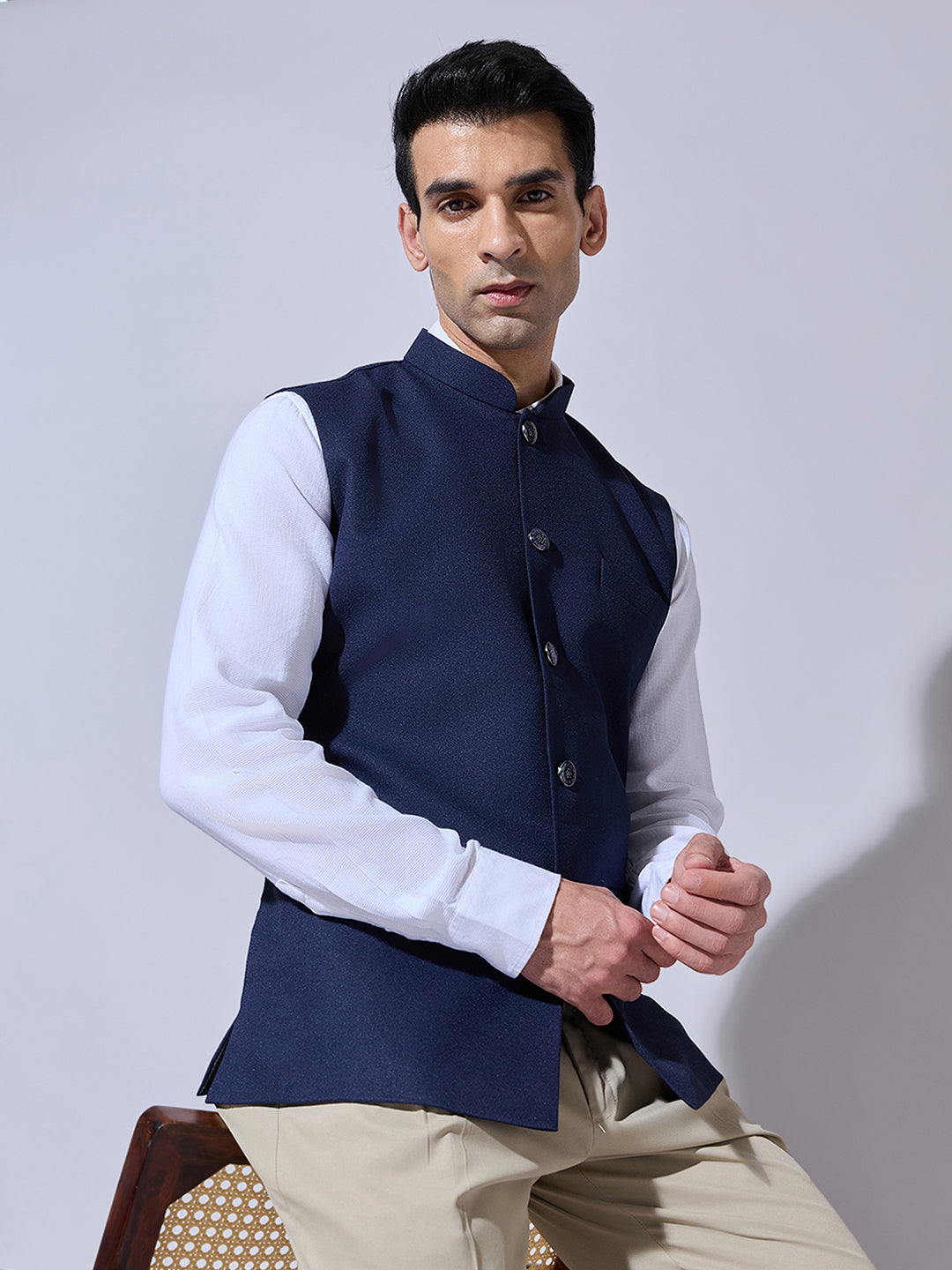 Men's Solid Blue Nehru Jacket