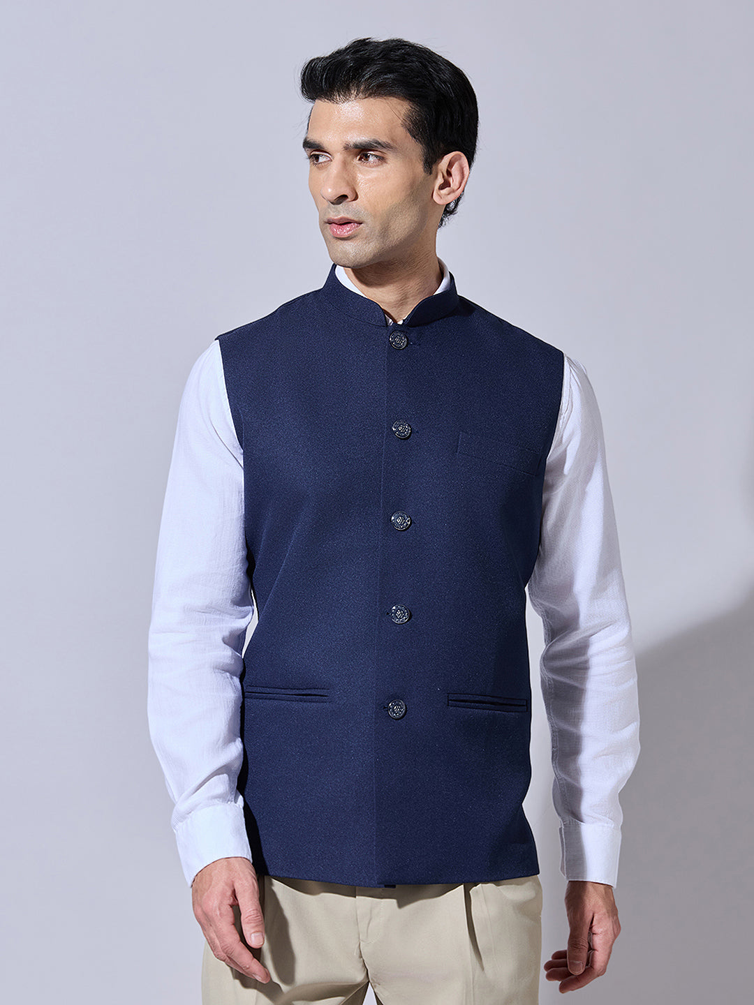Men's Solid Blue Nehru Jacket