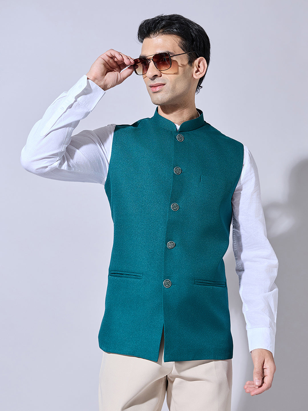 Men's Solid Green Nehru Jacket