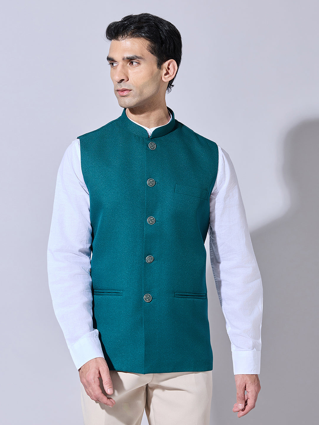 Men's Solid Green Nehru Jacket