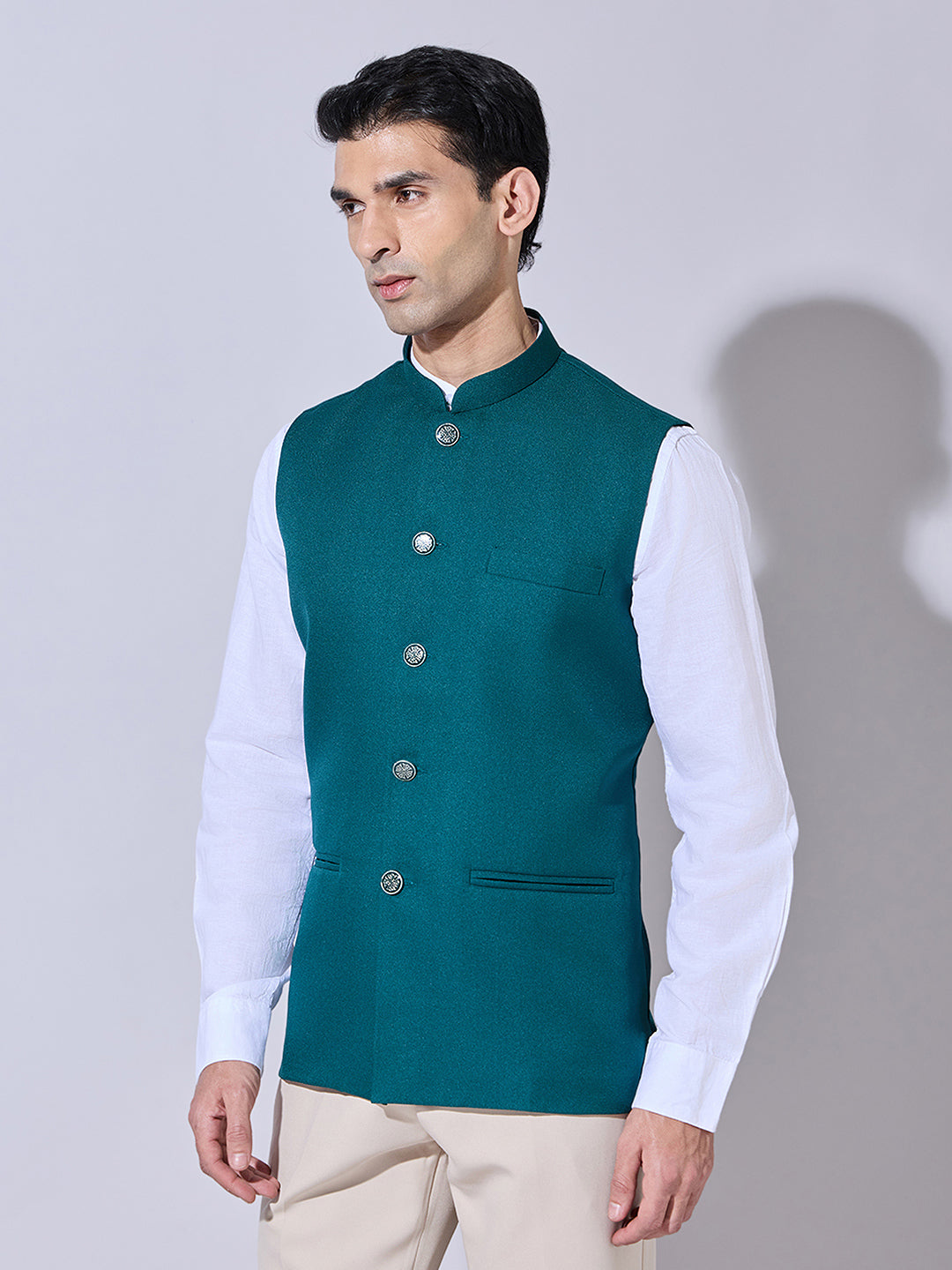 Men's Solid Green Nehru Jacket