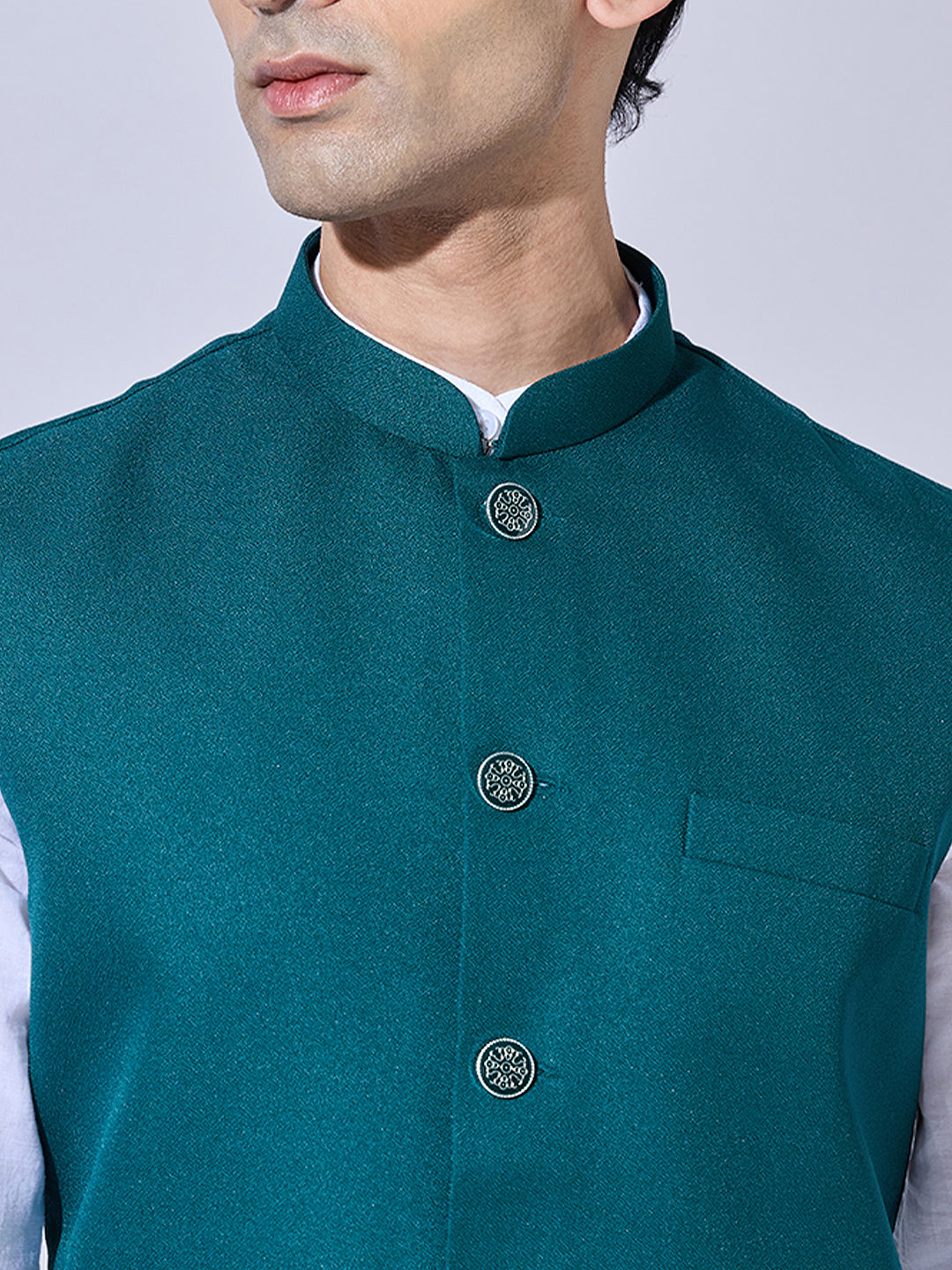 Men's Solid Green Nehru Jacket