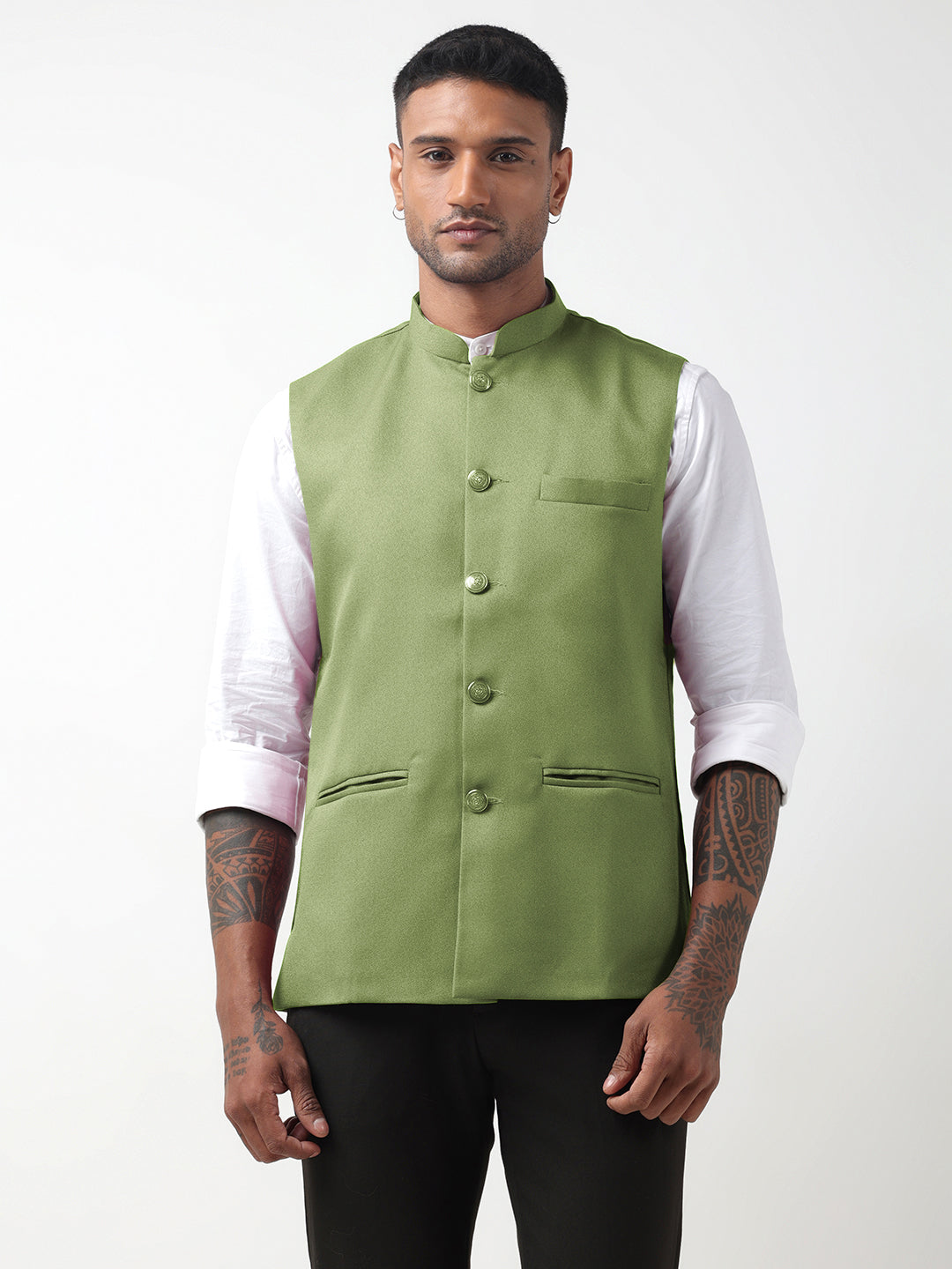 Men's Solid Green Nehru Jacket