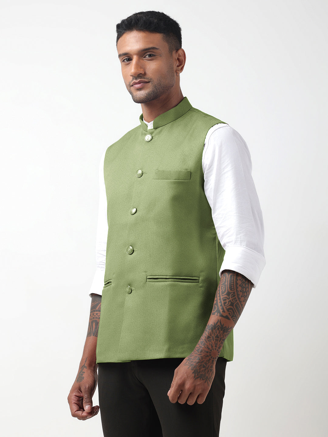 Men's Solid Green Nehru Jacket