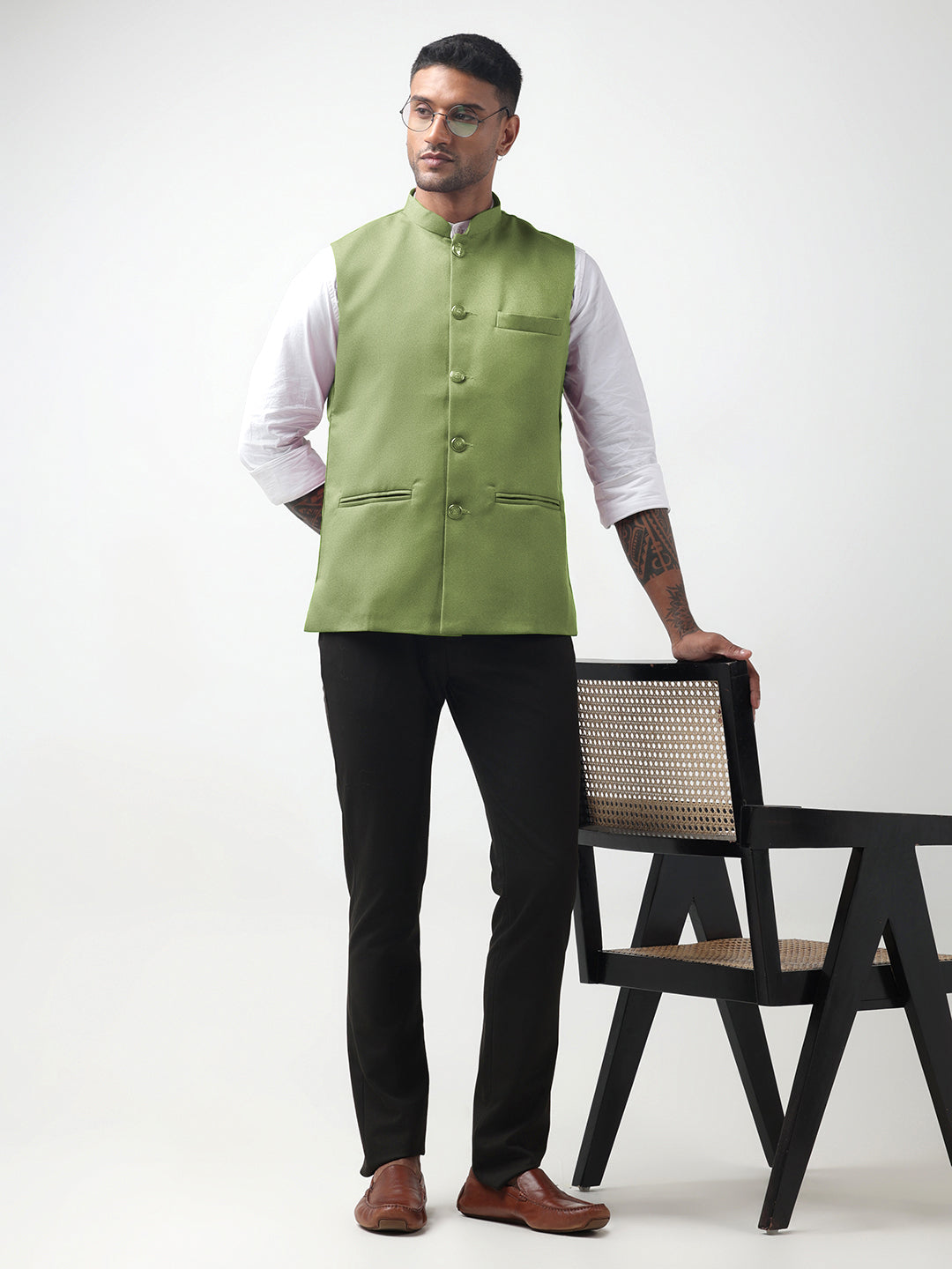 Men's Solid Green Nehru Jacket