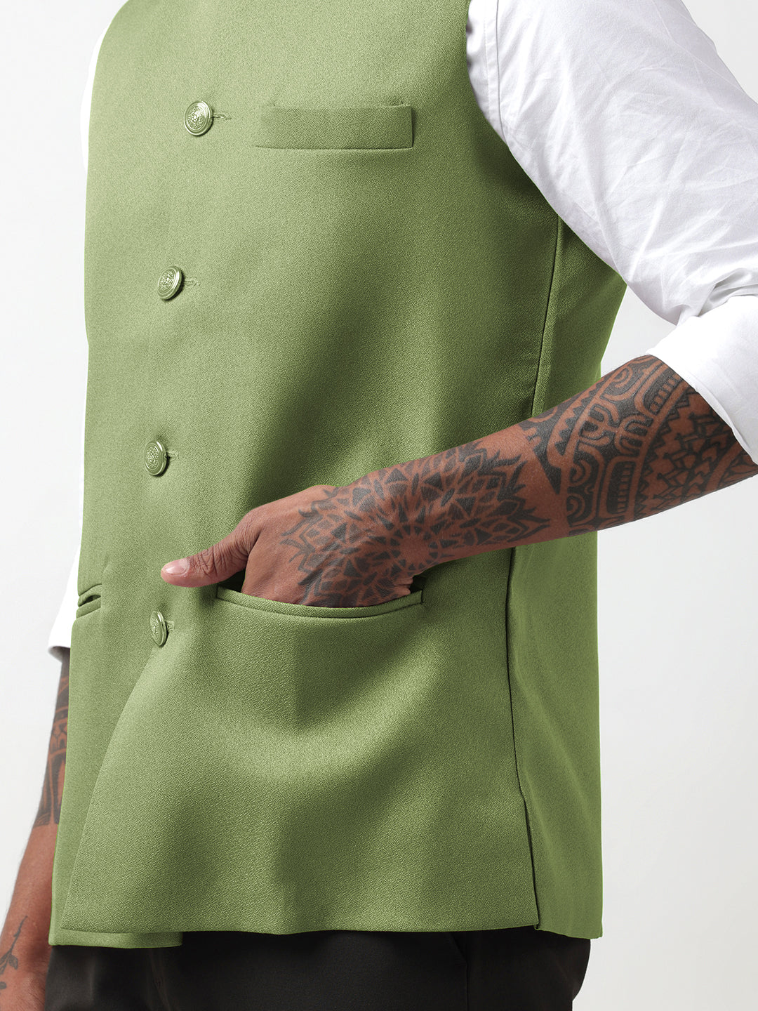 Men's Solid Green Nehru Jacket