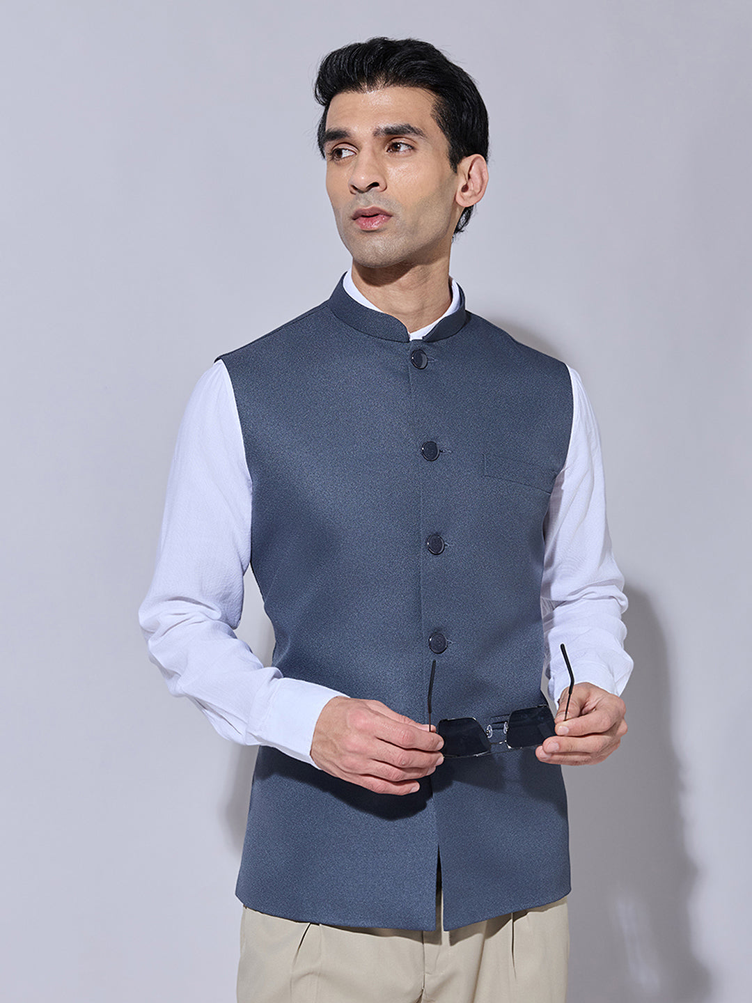Men's Solid Grey Nehru Jacket