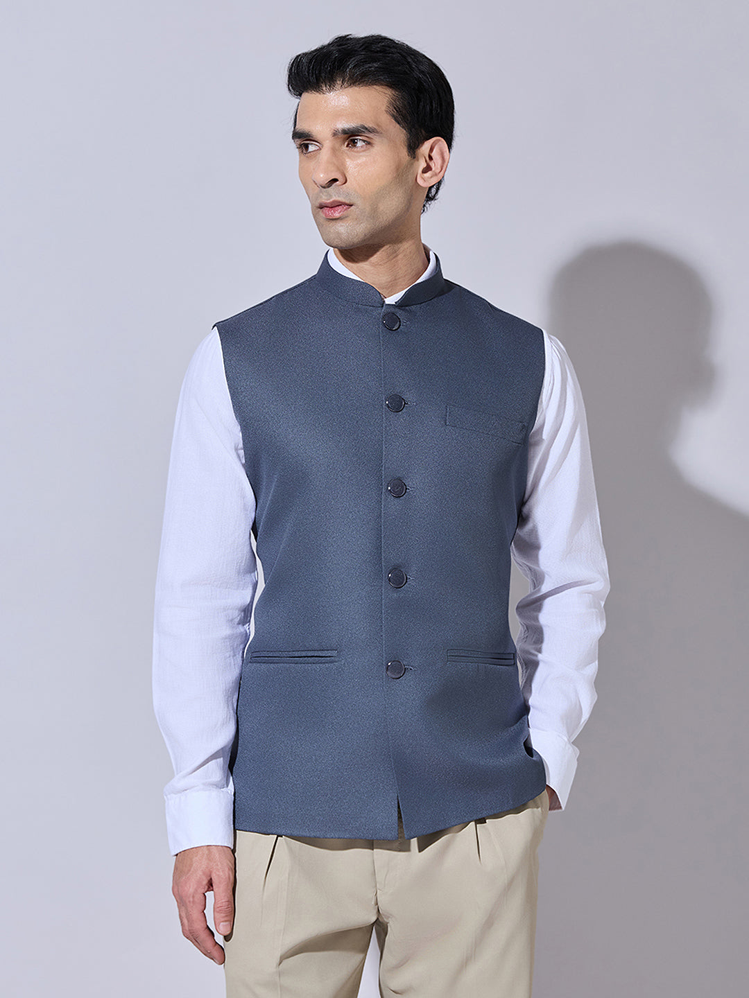 Men's Solid Grey Nehru Jacket