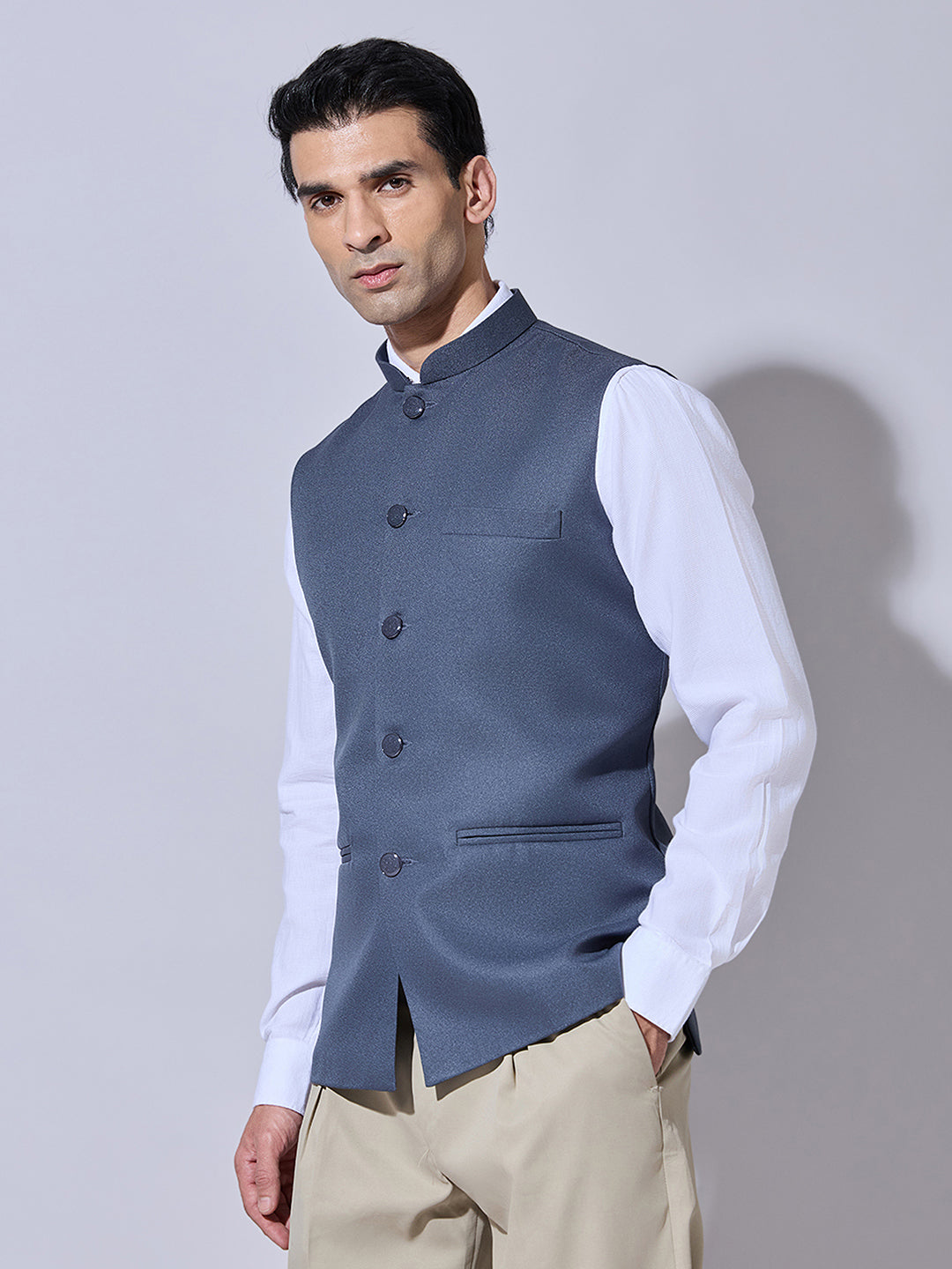 Men's Solid Grey Nehru Jacket