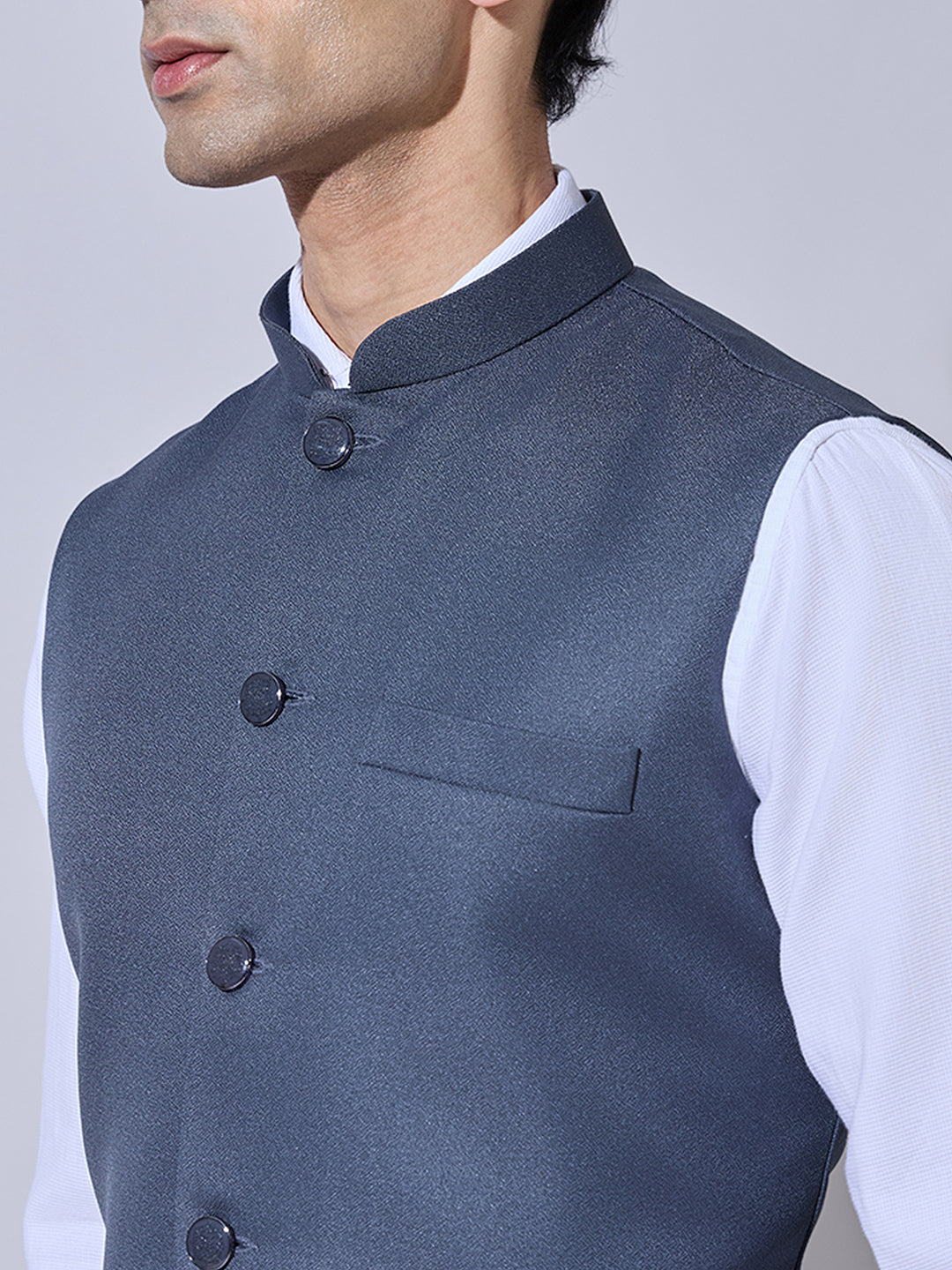 Men's Solid Grey Nehru Jacket