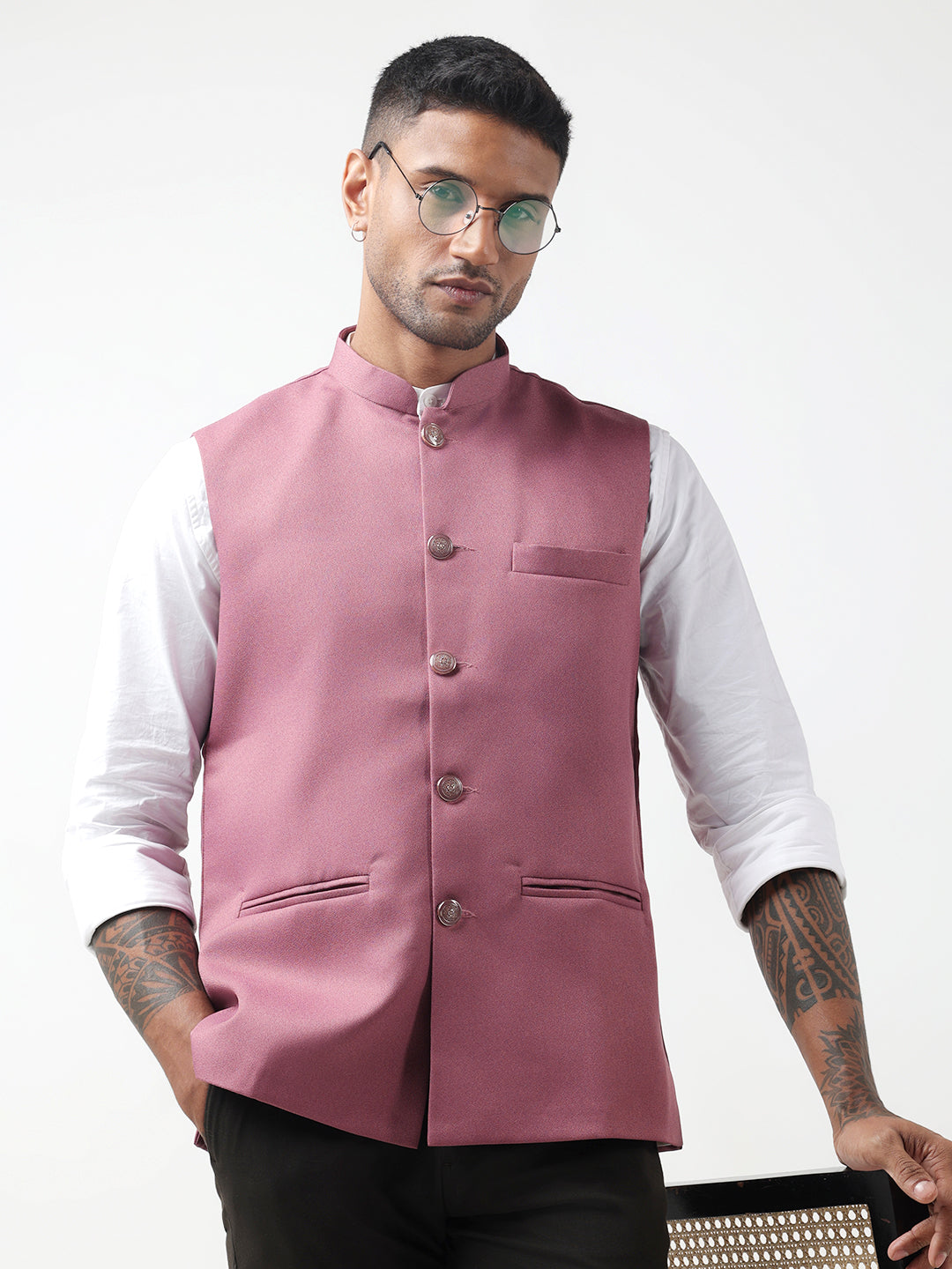 Men's Solid Pink Nehru Jacket