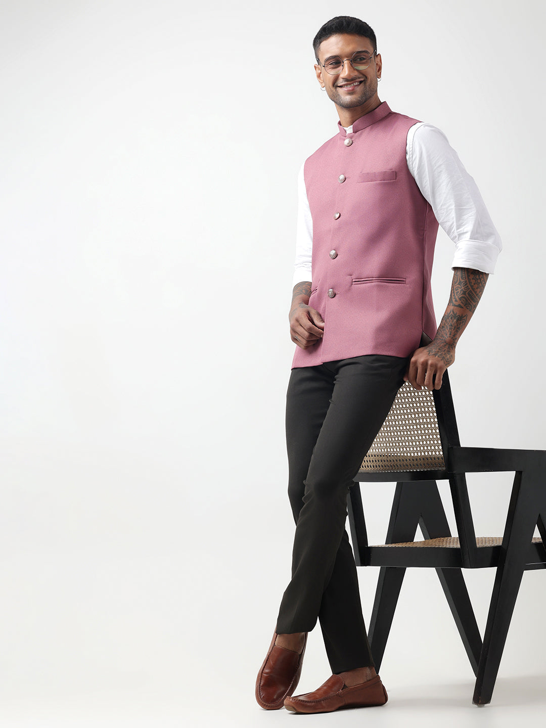 Men's Solid Pink Nehru Jacket