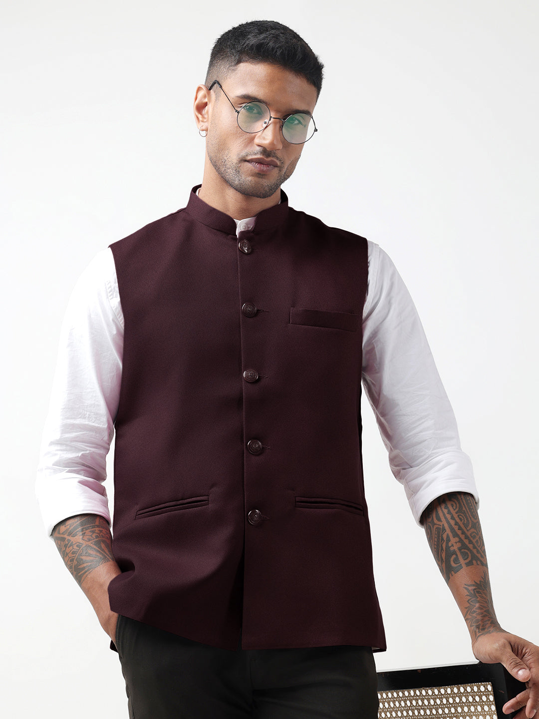 Men's Solid Purple Nehru Jacket