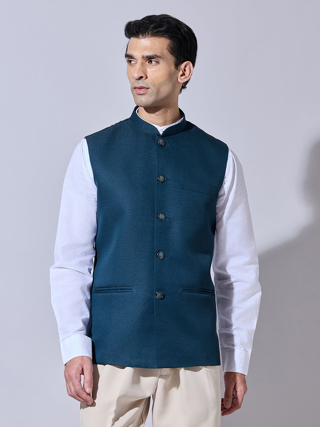Men's Solid Teal Nehru Jacket