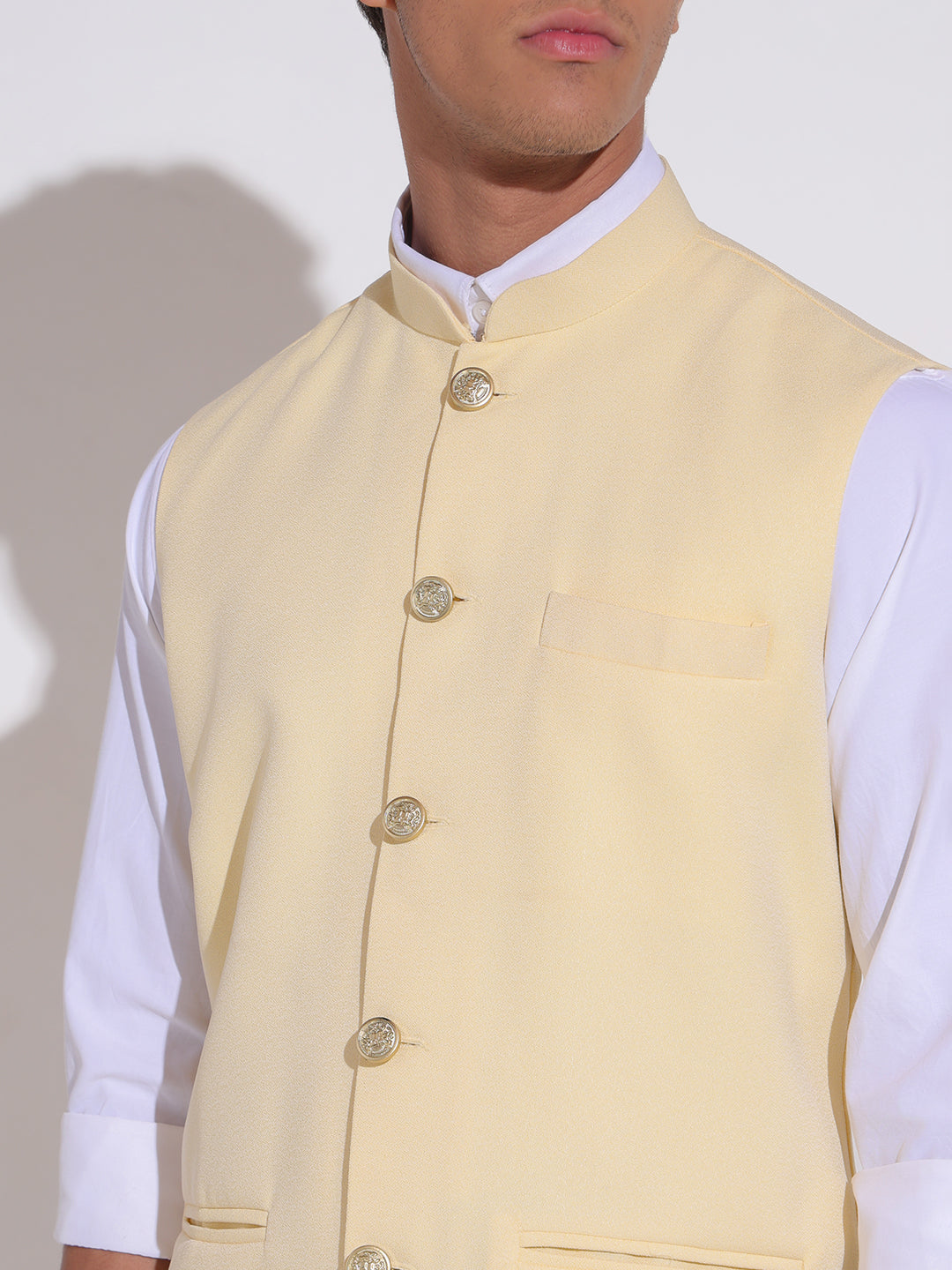 Men's Solid Yellow Nehru Jacket