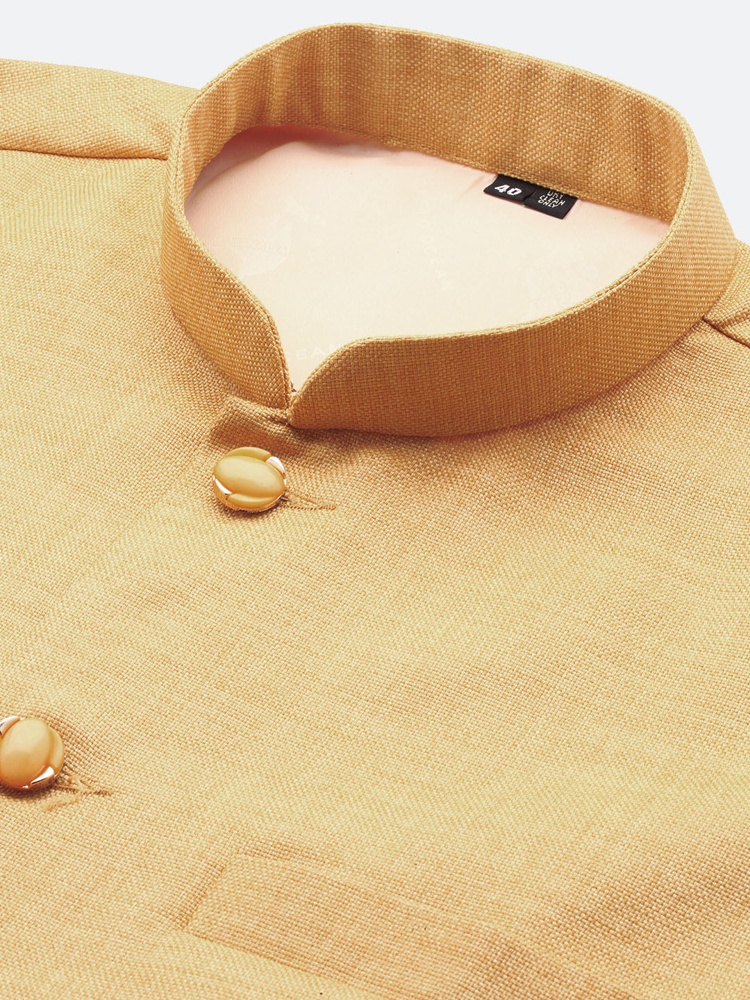 Men Solid Beige Slim Fit Nehru Jacket