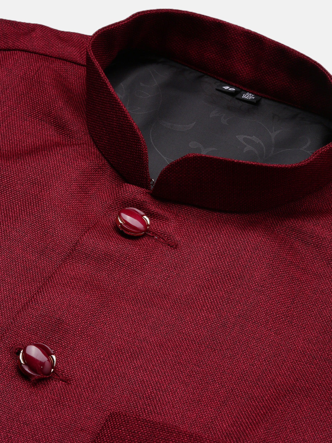 Men Solid Burgundy Slim Fit Nehru Jacket