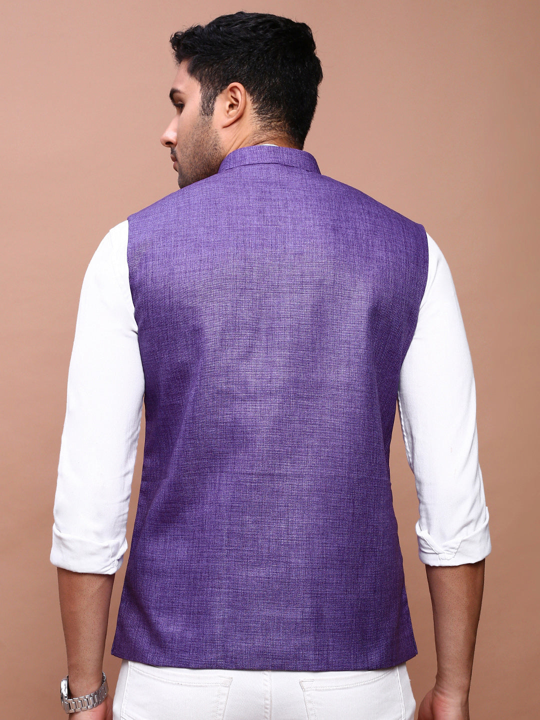 Men Solid Purple Slim Fit Nehru Jacket