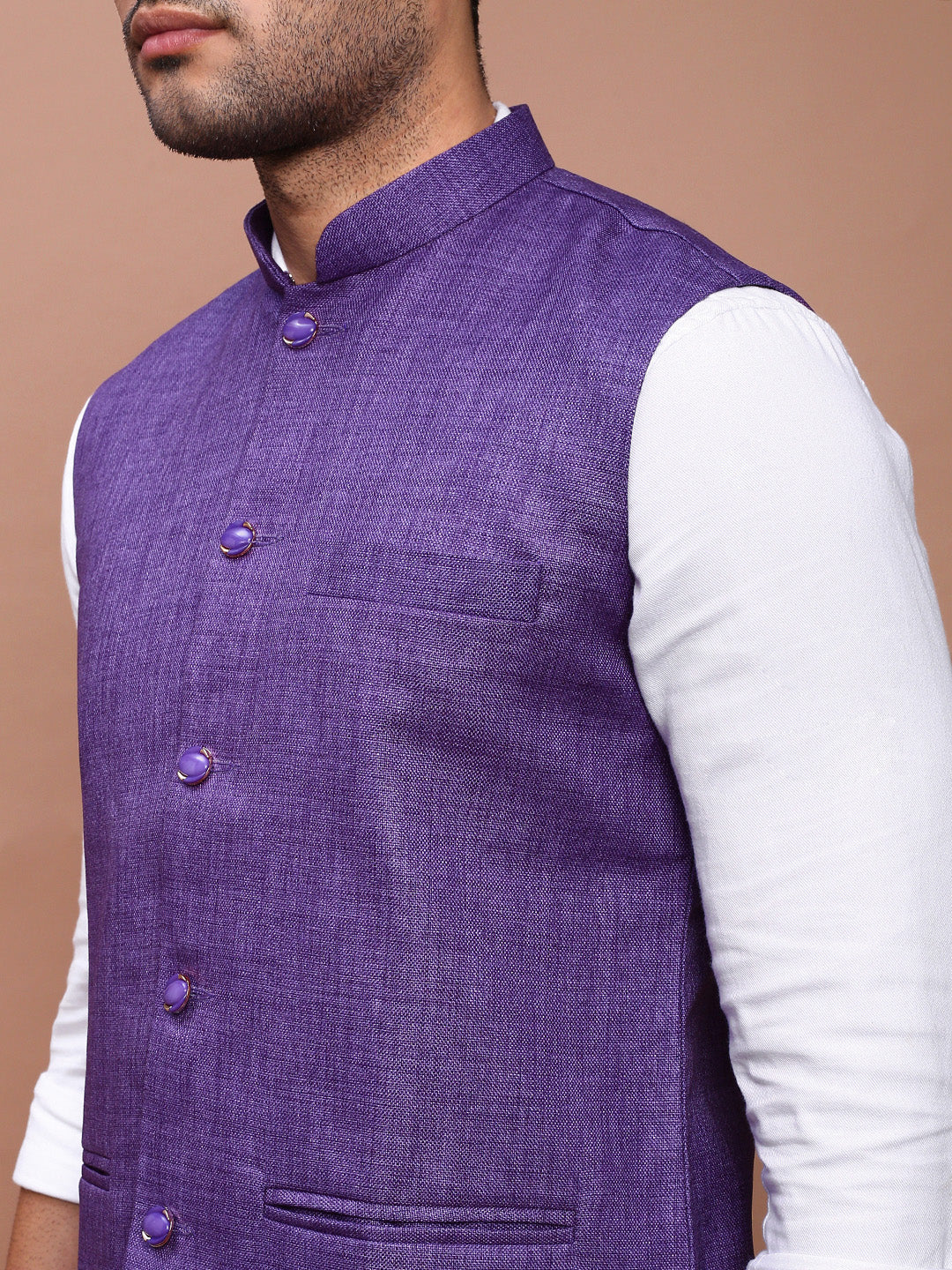 Men Solid Purple Slim Fit Nehru Jacket