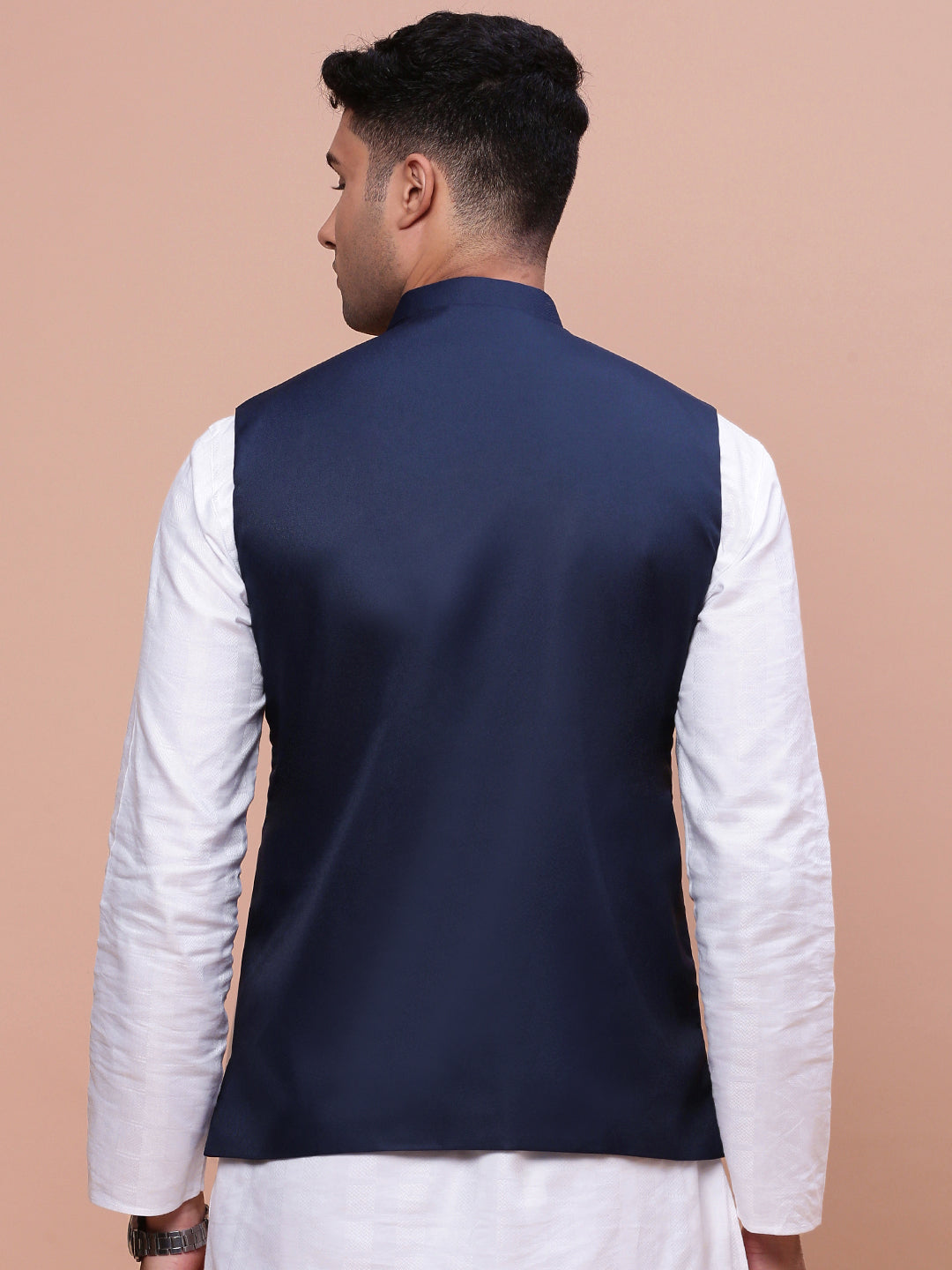 Men Solid Blue Slim Fit Nehru Jacket