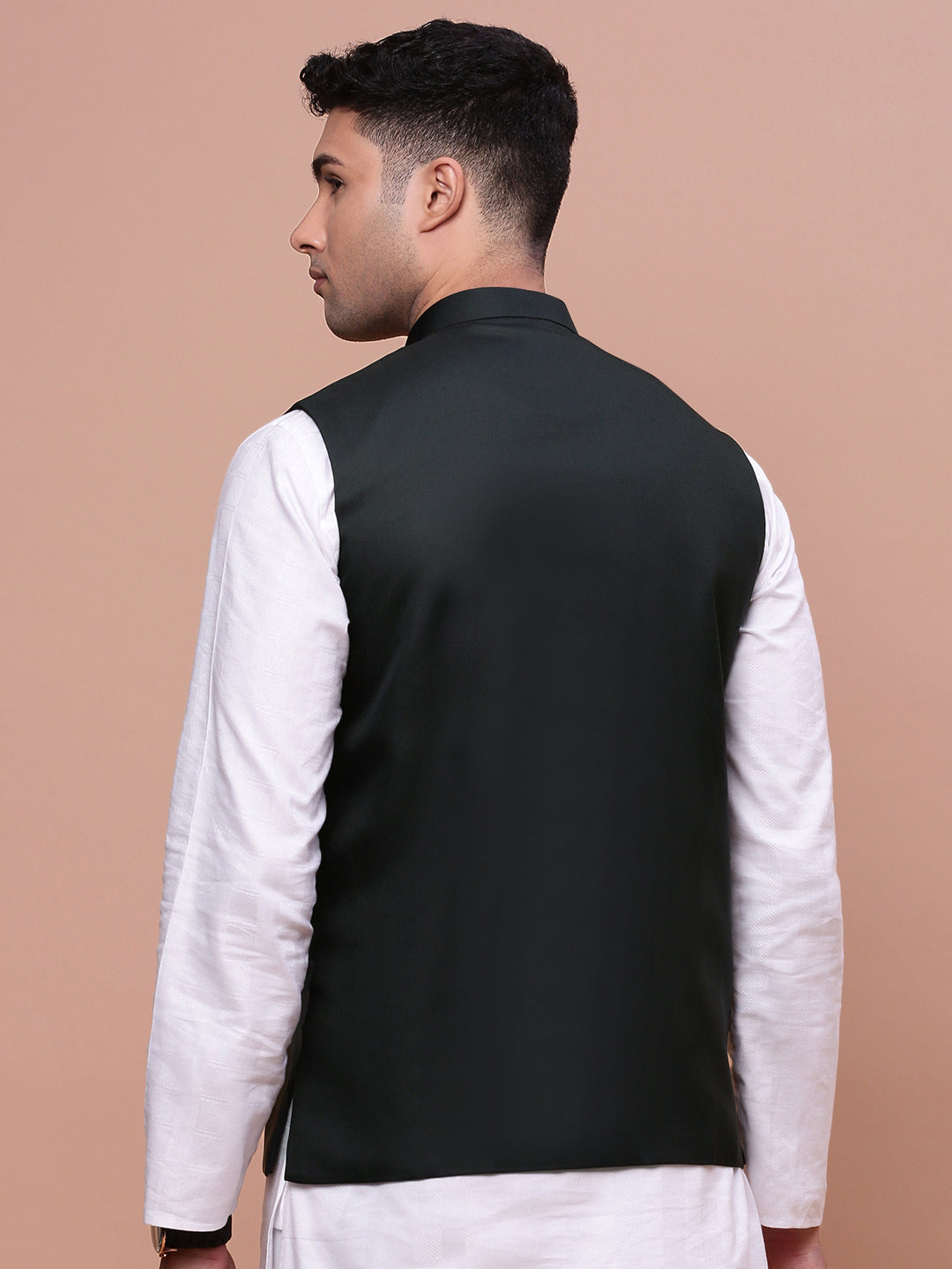 Men Solid Charcoal Slim Fit Nehru Jacket