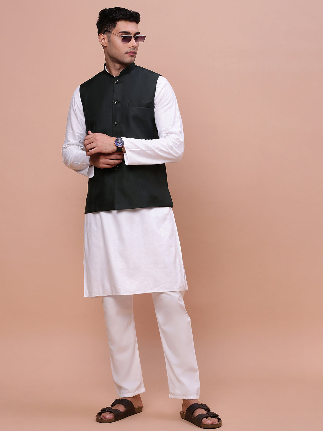 Men Solid Charcoal Slim Fit Nehru Jacket