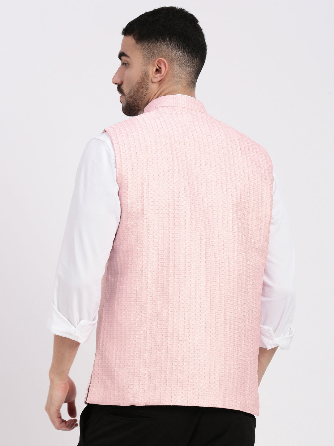 Men Solid Peach Nehru Jacket