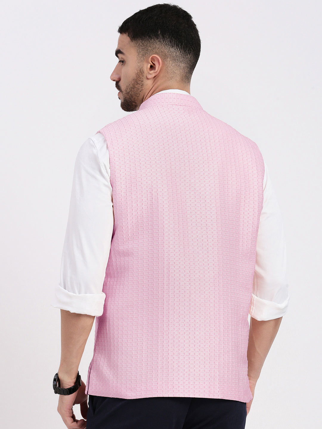 Men Solid Pink Nehru Jacket