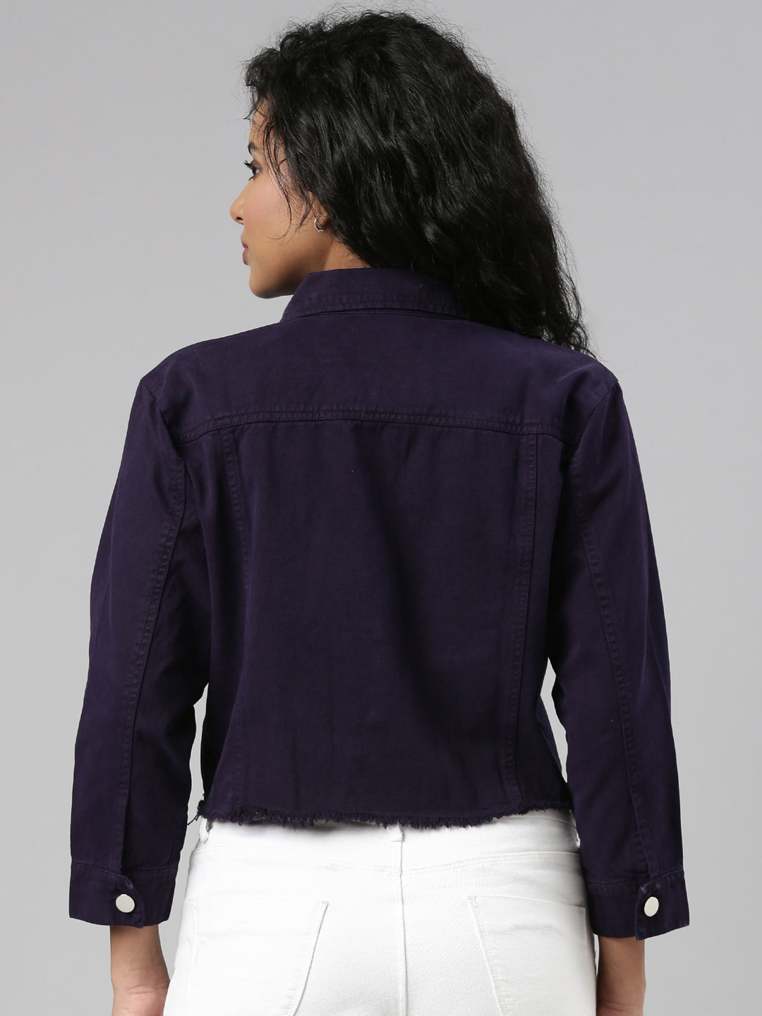 Women Violet Solid Denim Jacket