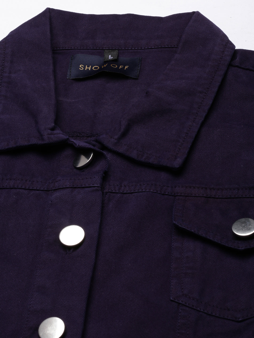 Women Violet Solid Denim Jacket