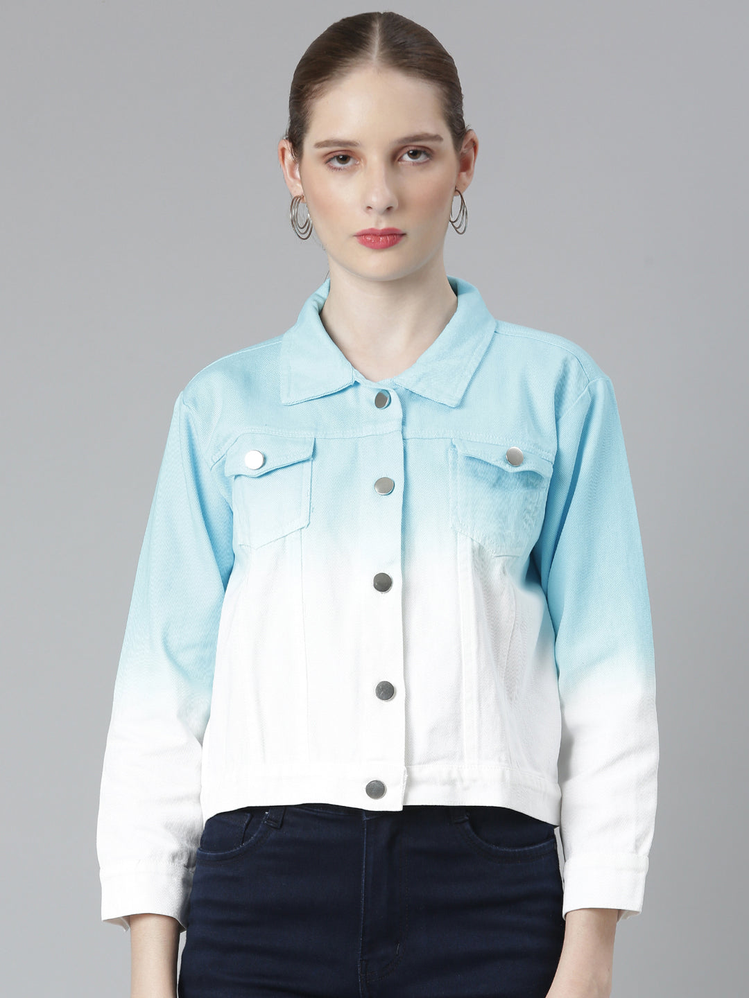 Women Blue Ombre Denim Jacket