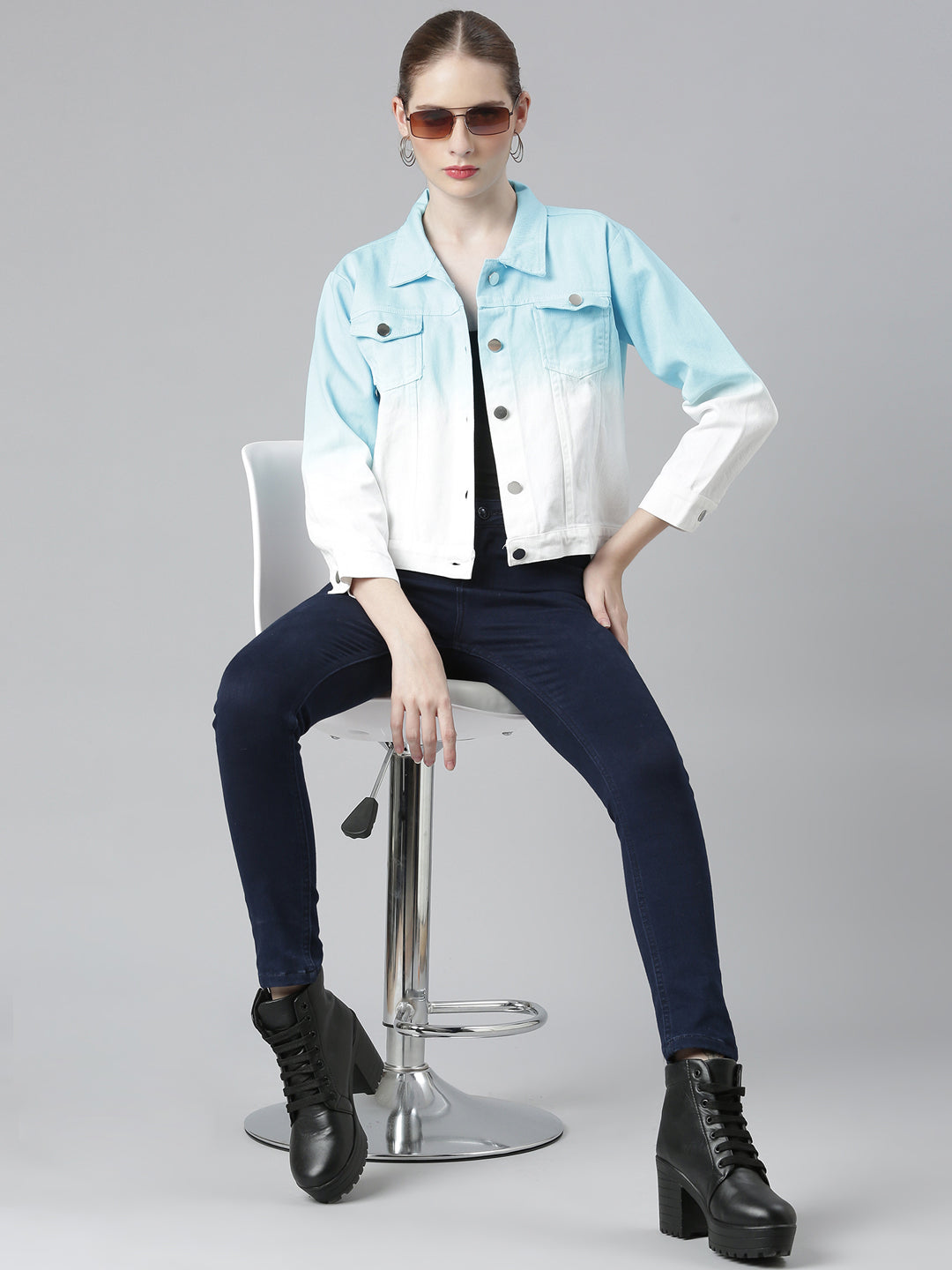 Women Blue Ombre Denim Jacket