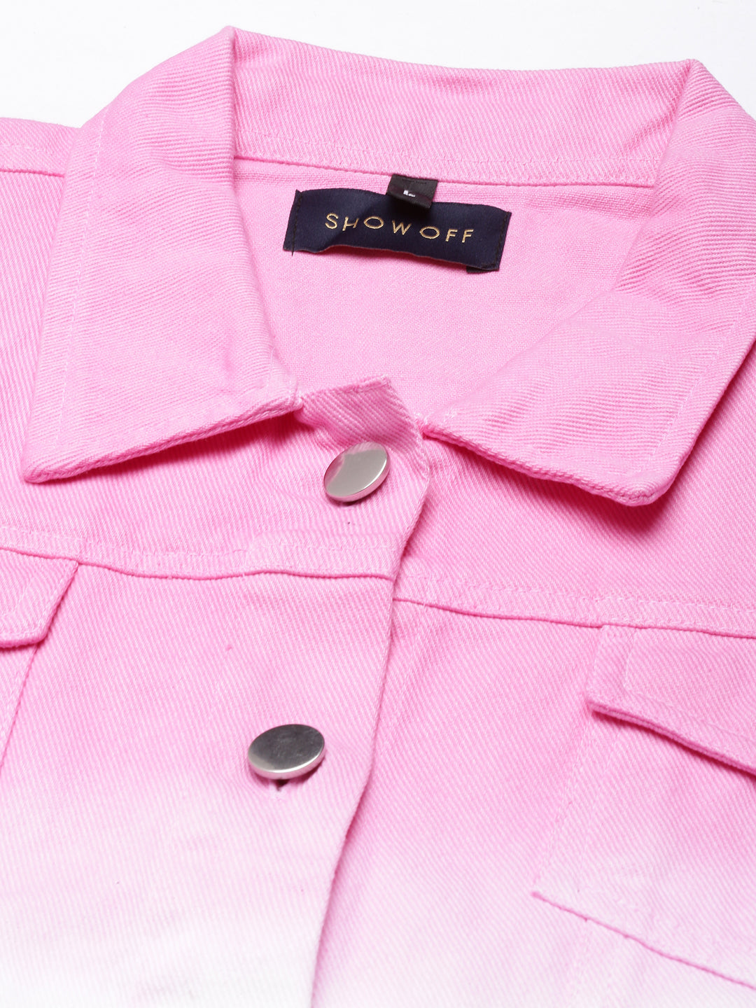 Women's Pink Colour blocked Crop Denim Jacket