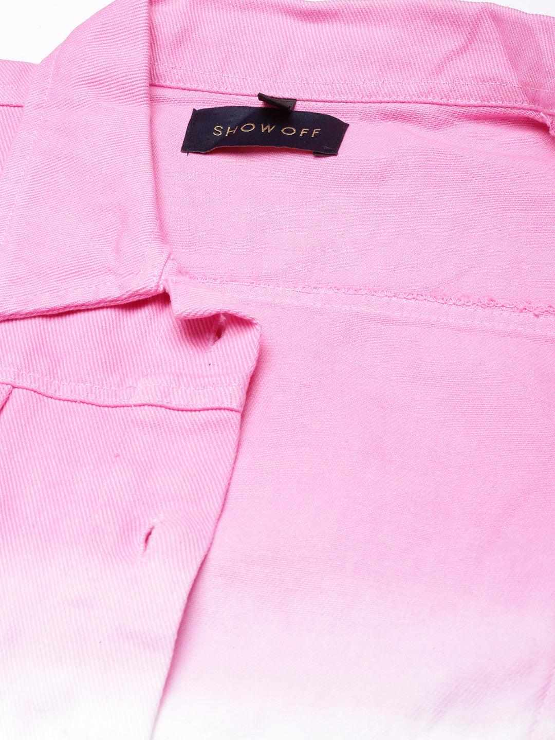 Women's Pink Colour blocked Crop Denim Jacket