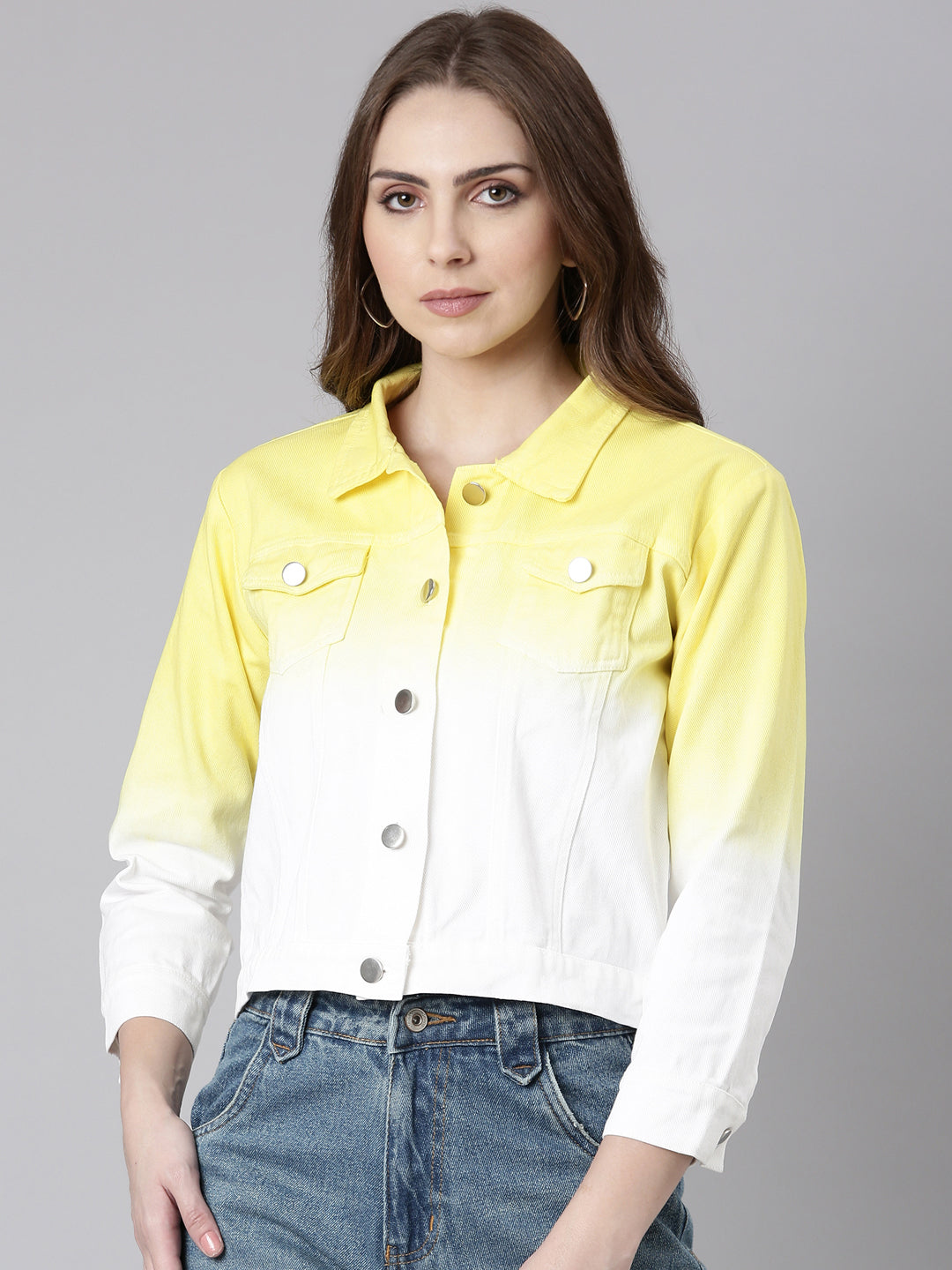 Women Yellow Ombre Denim Jacket