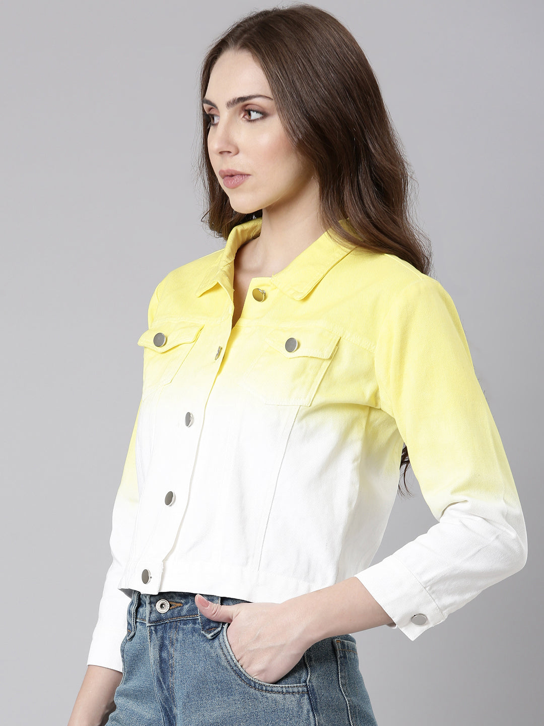 Women Yellow Ombre Denim Jacket