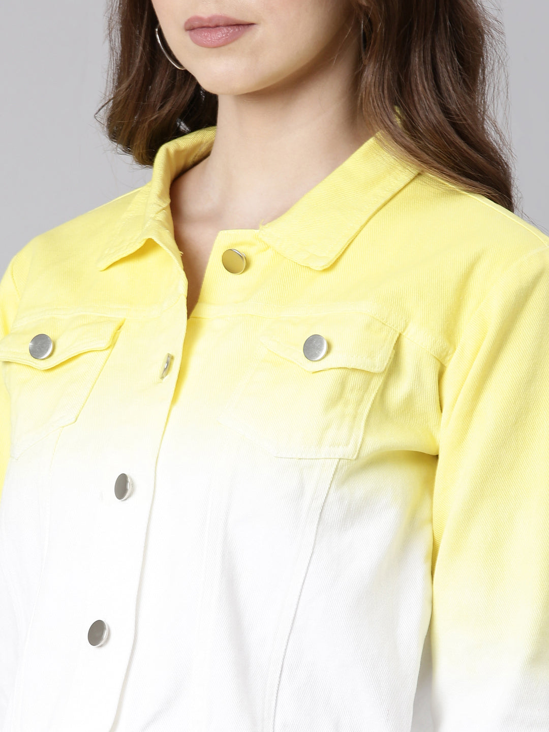 Women Yellow Ombre Denim Jacket