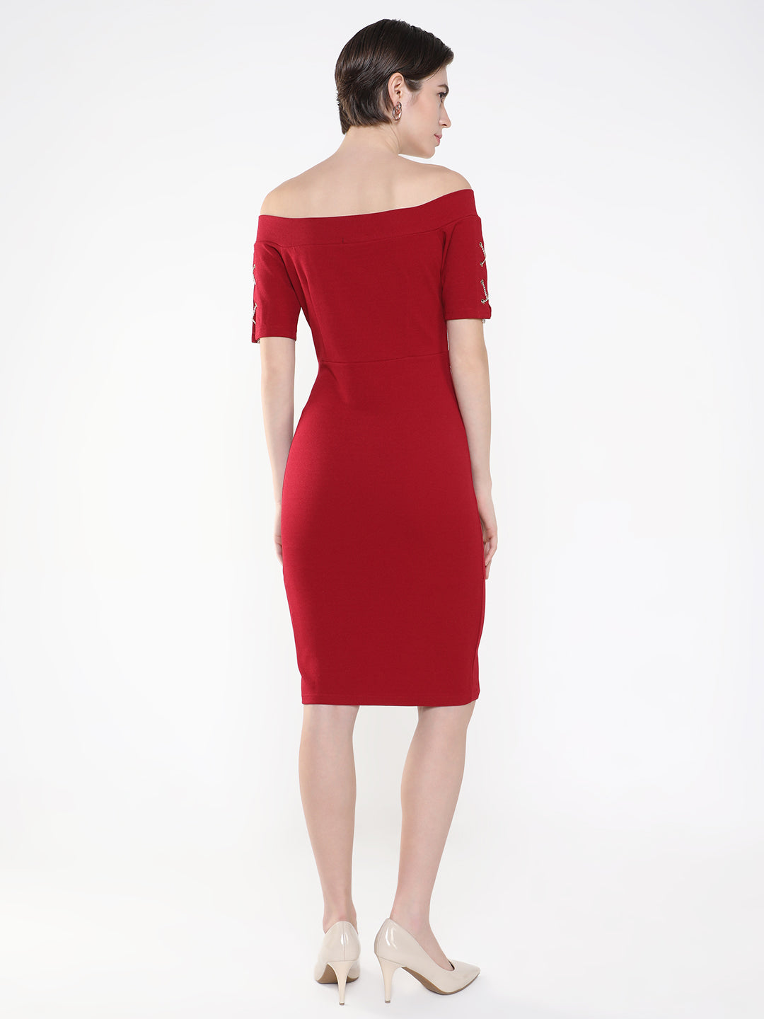 Women Solid Red Sheath Dress