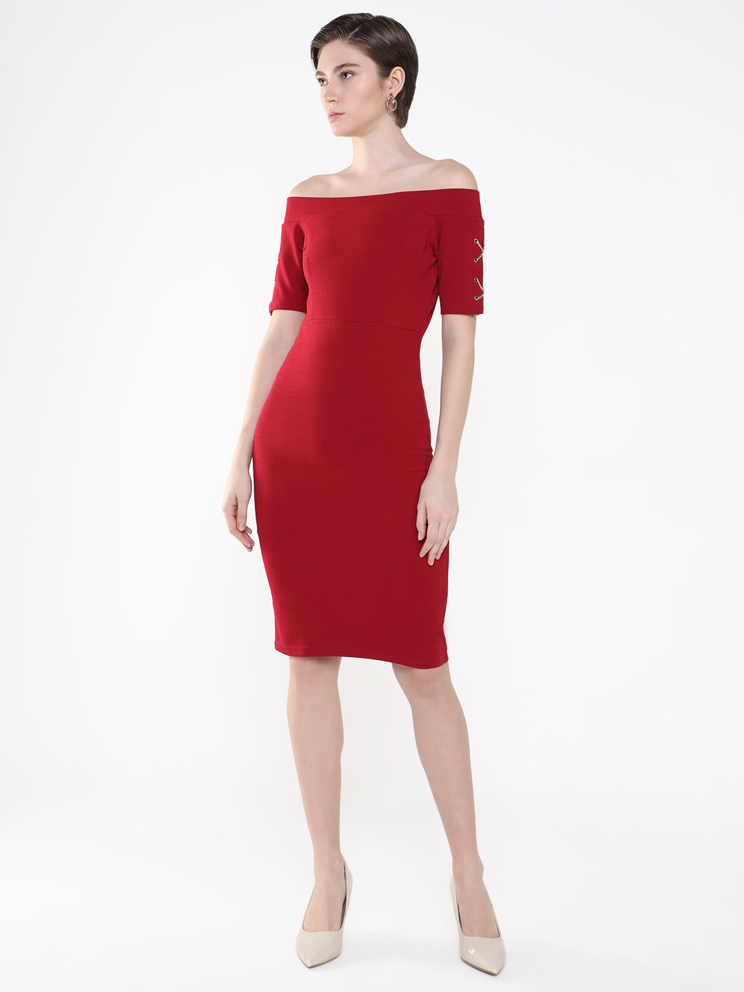 Women Solid Red Sheath Dress