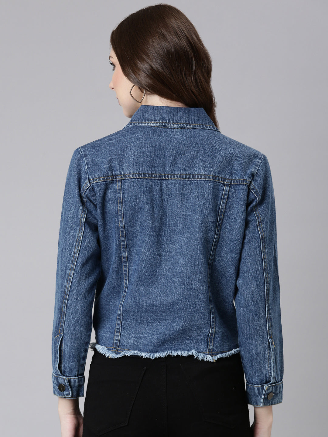 Women Blue Solid Denim Jacket