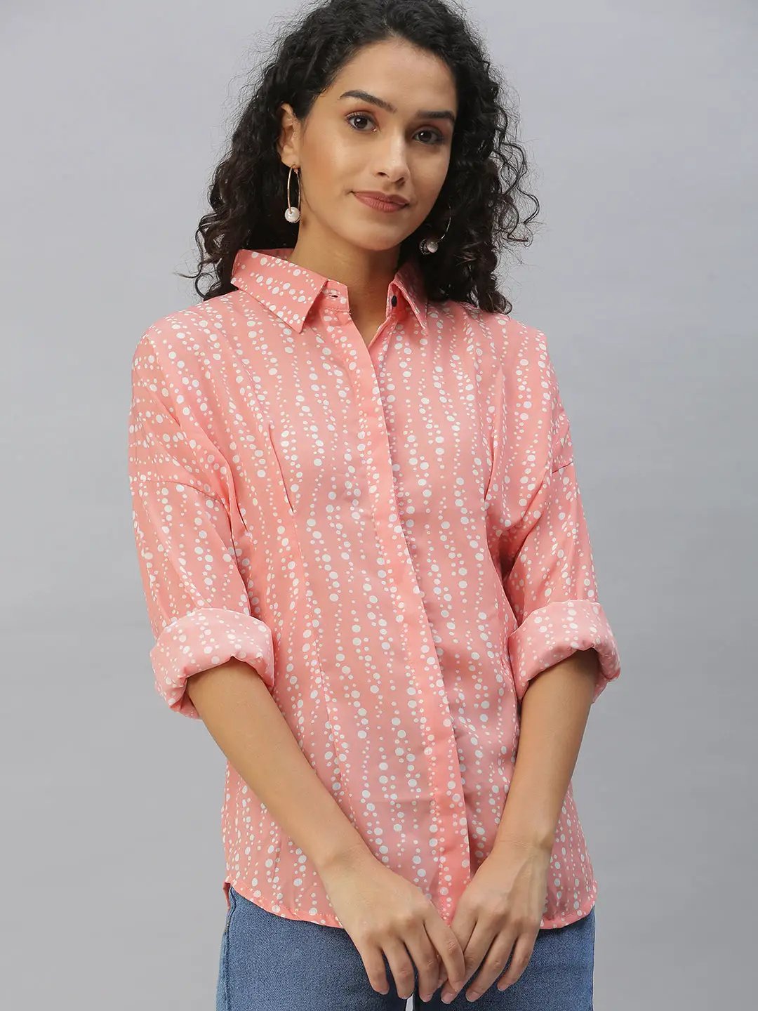 Women's Collared Printed Peach Shirts