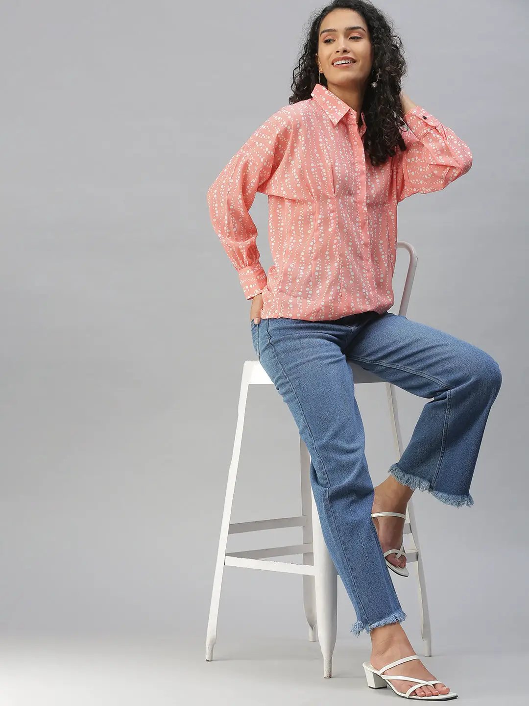 Women's Collared Printed Peach Shirts
