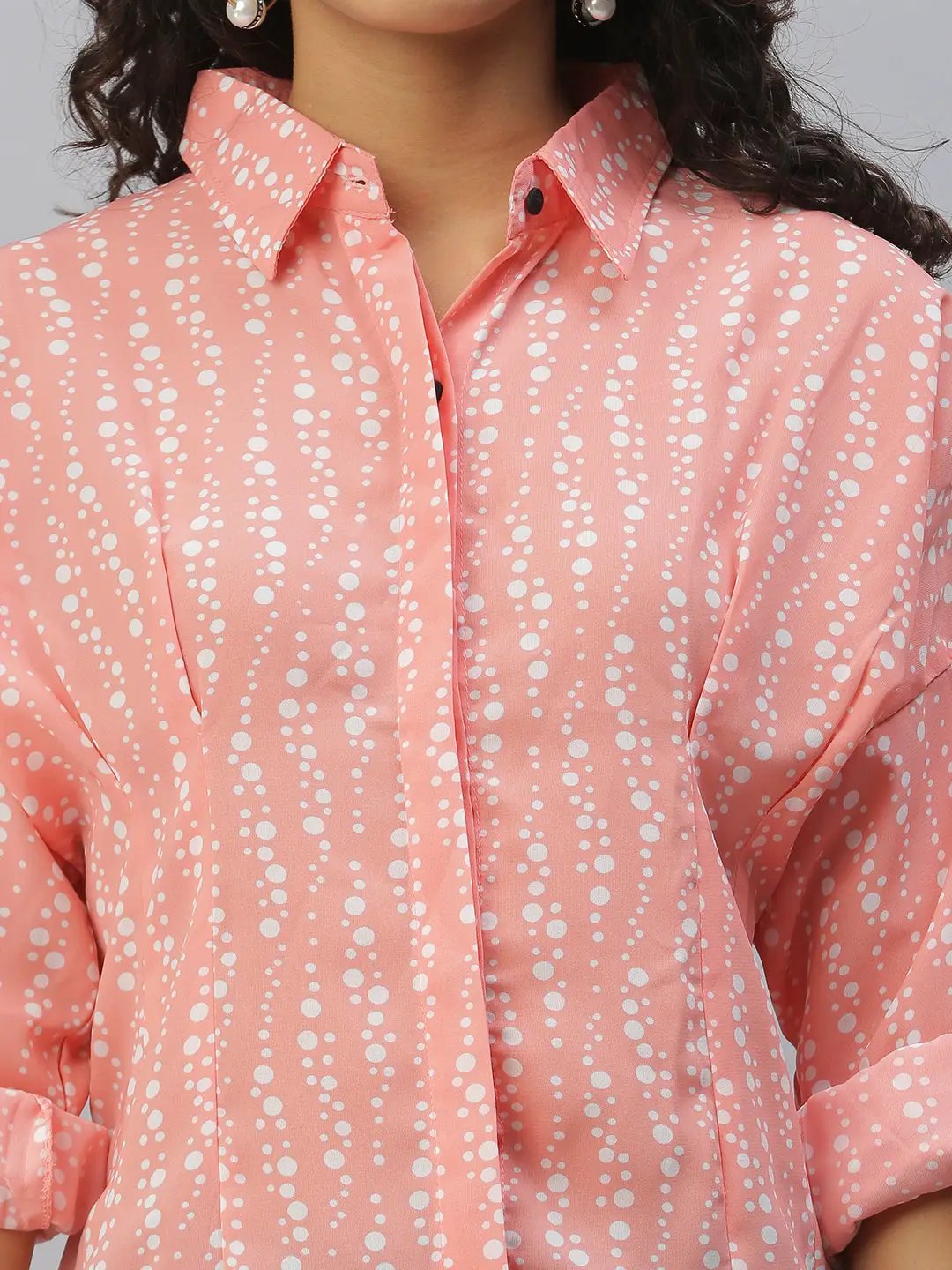 Women's Collared Printed Peach Shirts