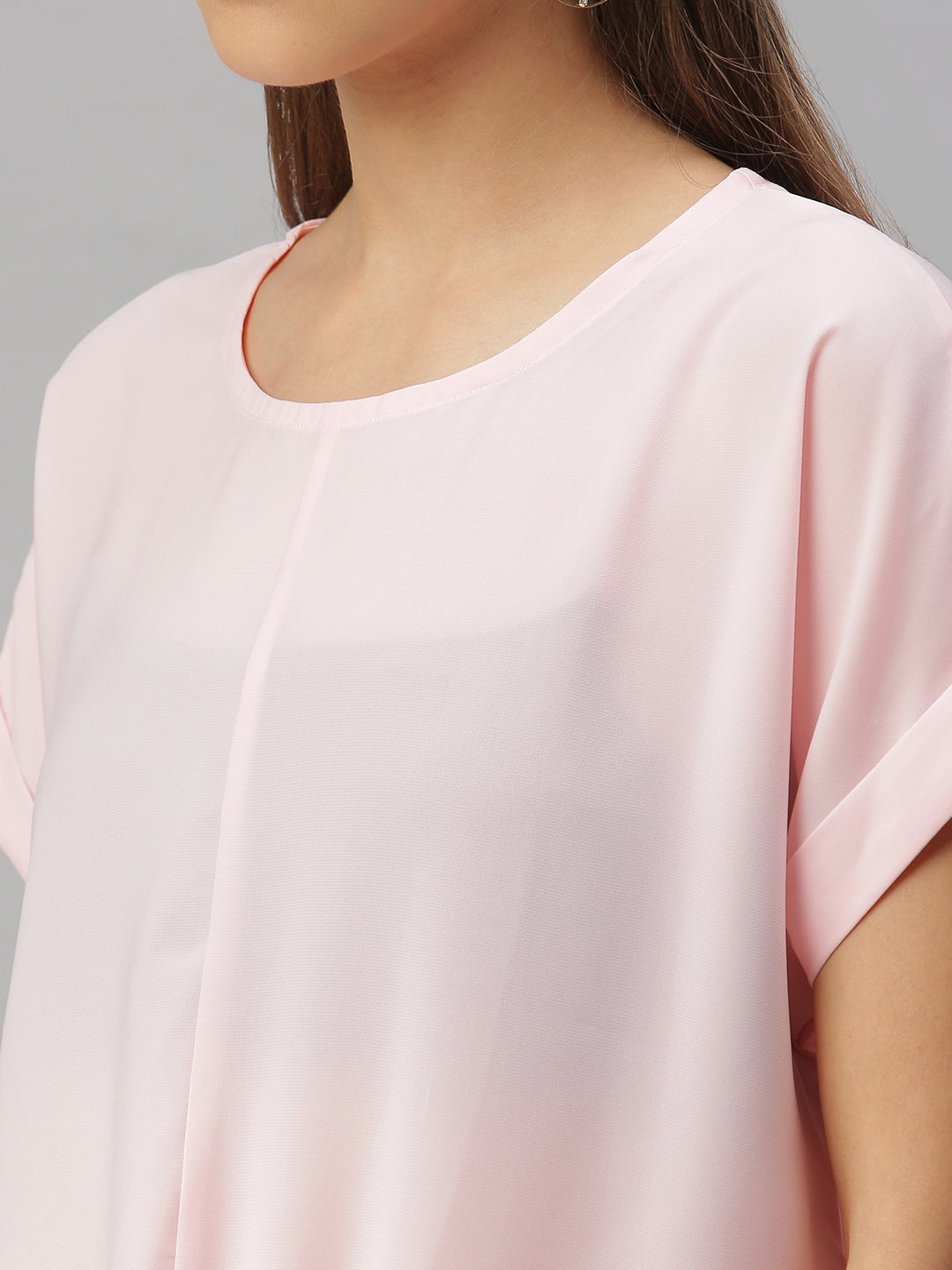 Women Solid Pink Cinched Waist Top