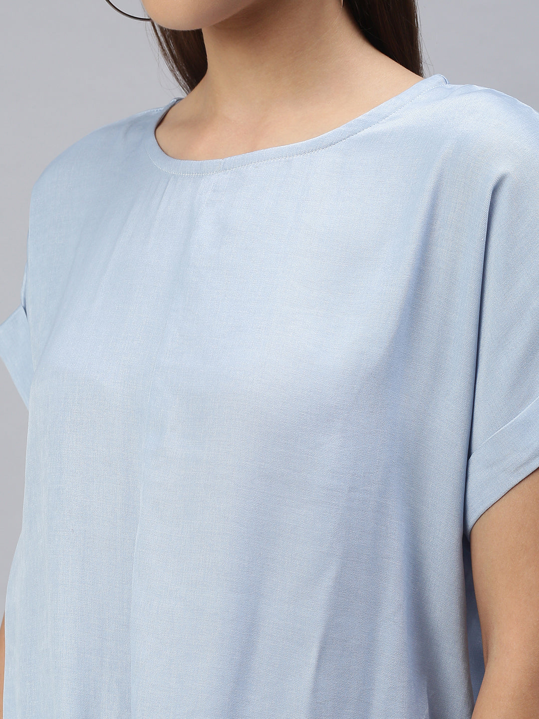 Women Solid Blue Cinched Waist Top