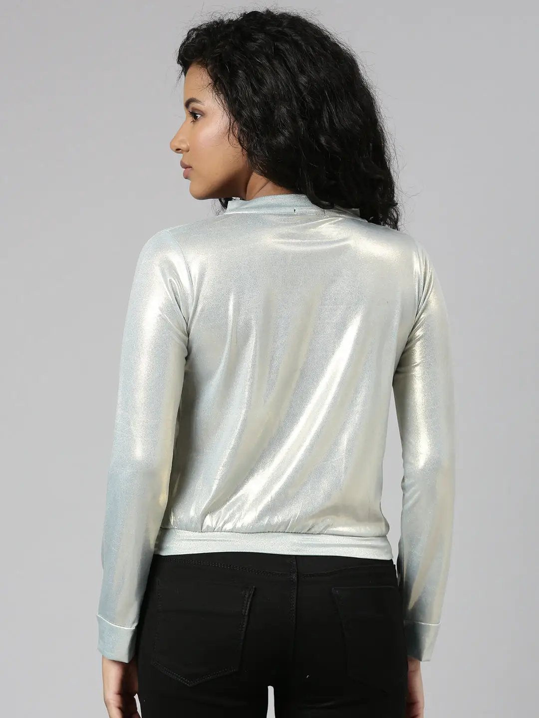 Women's Metallic Solid Blouson Top