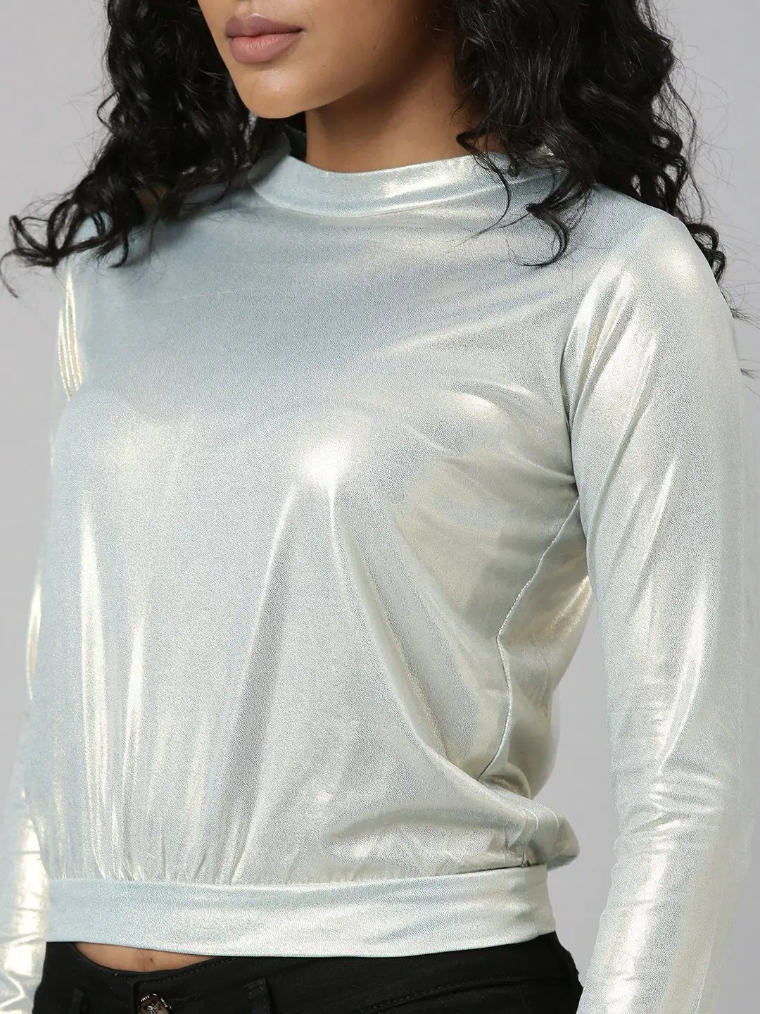 Women's Metallic Solid Blouson Top
