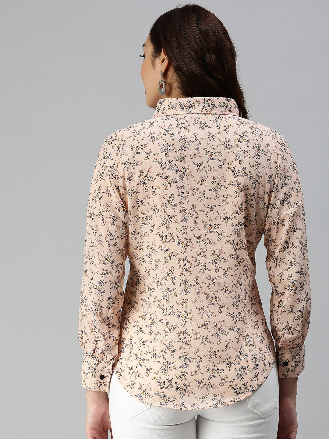 Women Slim Fit Peach Floral Shirt