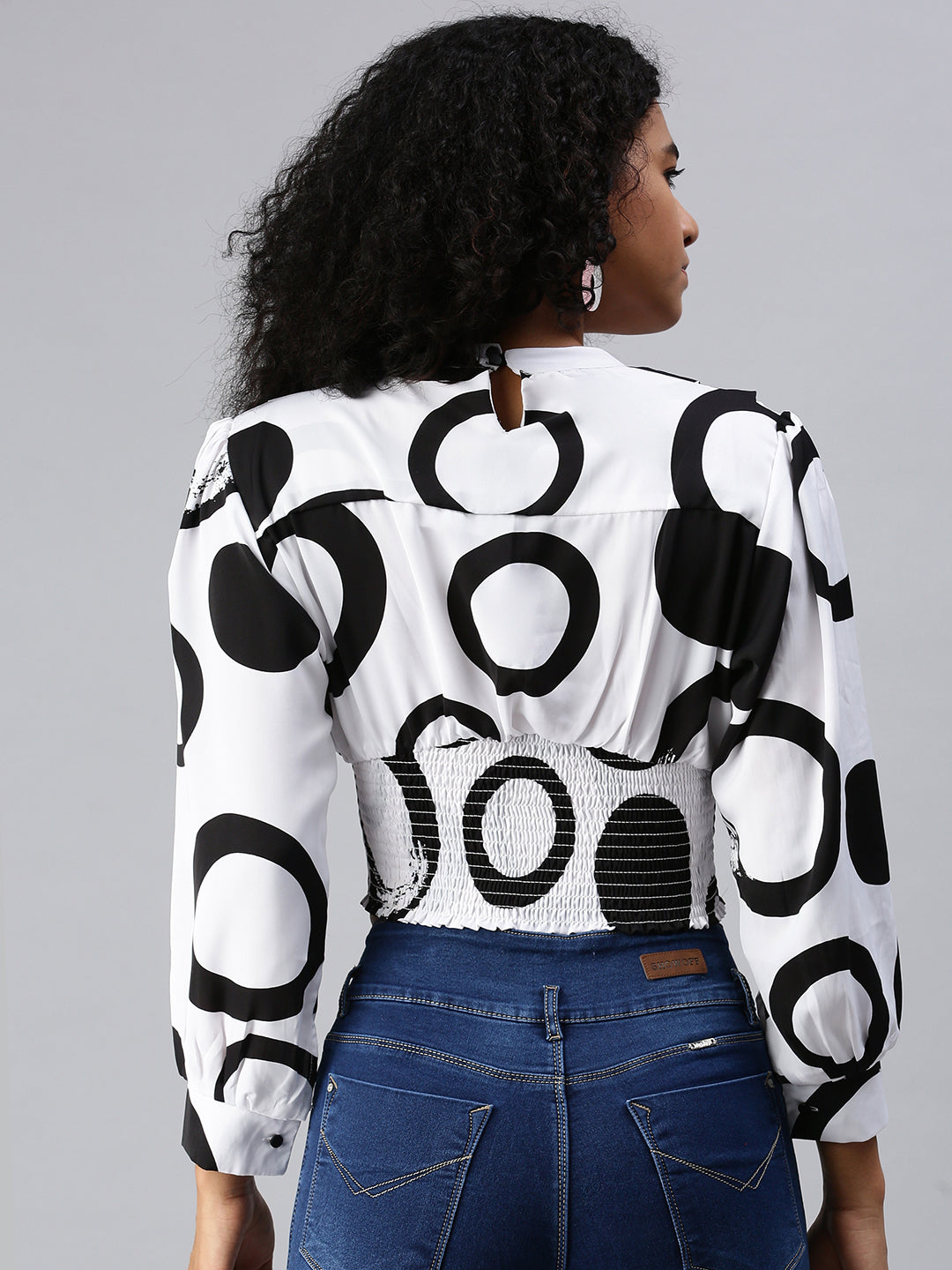 Women Printed White Cinched Waist Top