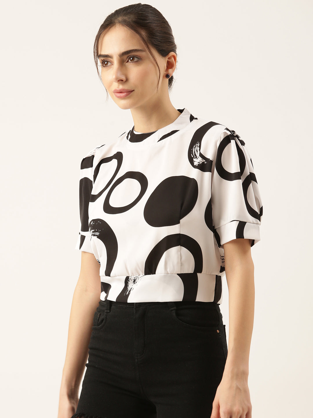 Women Geometric White Crop Top